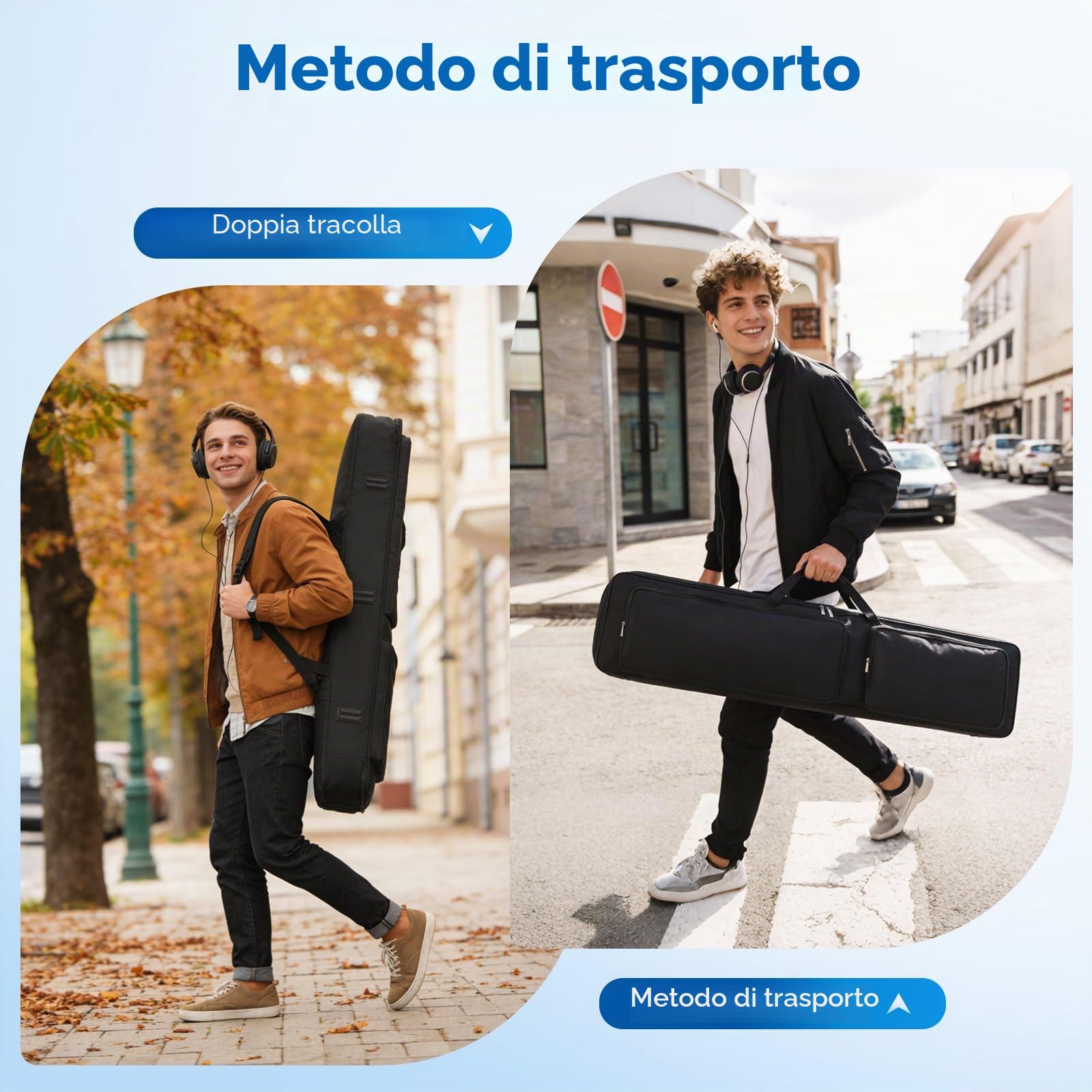 Custodia per tastiera a 88 tasti, custodia portatile per pianoforte elettrico di trasporto, imbottita in robusto tessuto Oxford 600D, con 2 tasche frontali e spallacci regolabili, 137x27x13cm