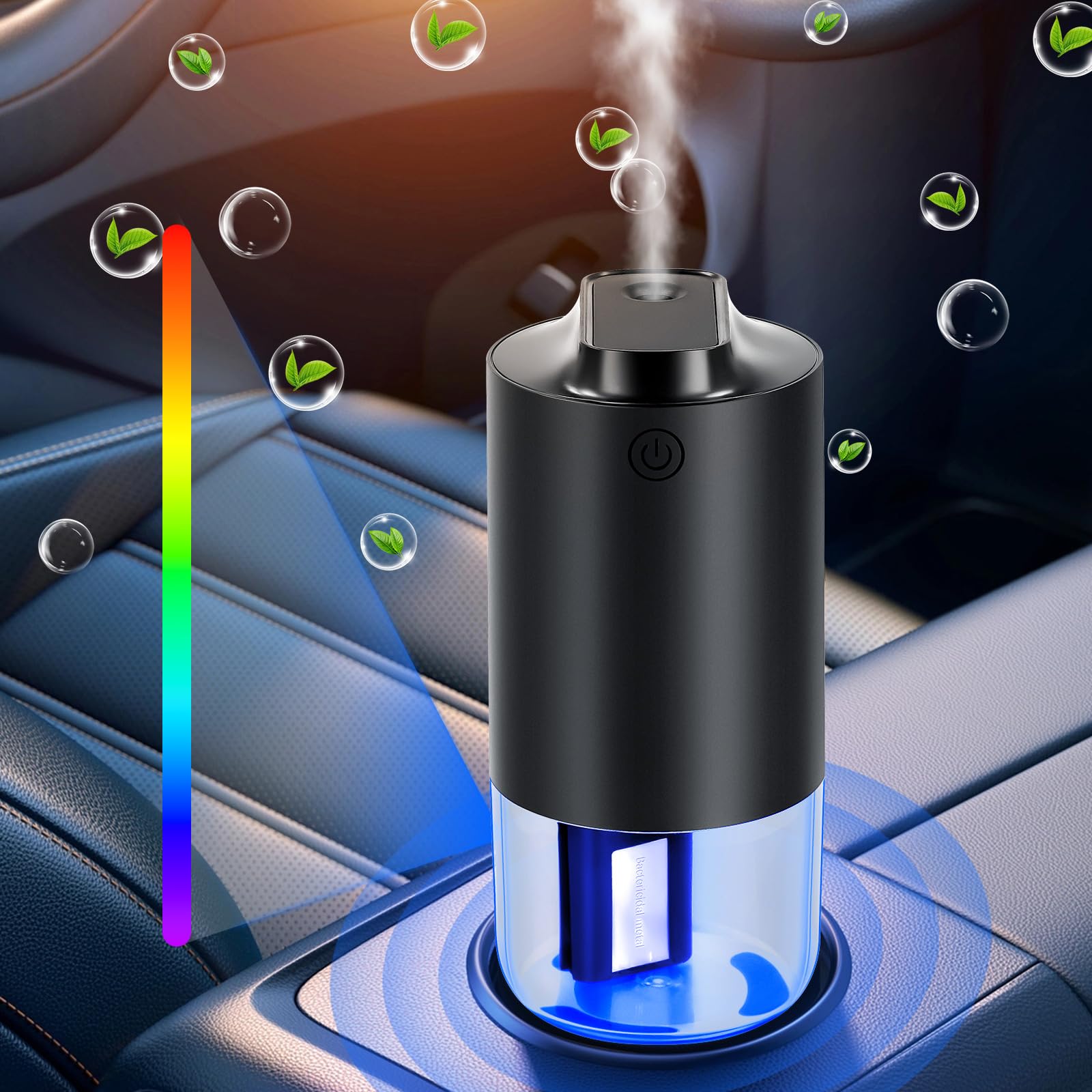 Humidifiers for Bedroom, Car Air Humidifier, Mini Cool Mist Air Humidifier for Baby Nursery Office Plant, USB Powered Perfume Diffusers for Home Office Car, 2 Mist Modes, Auto-Off (Black)