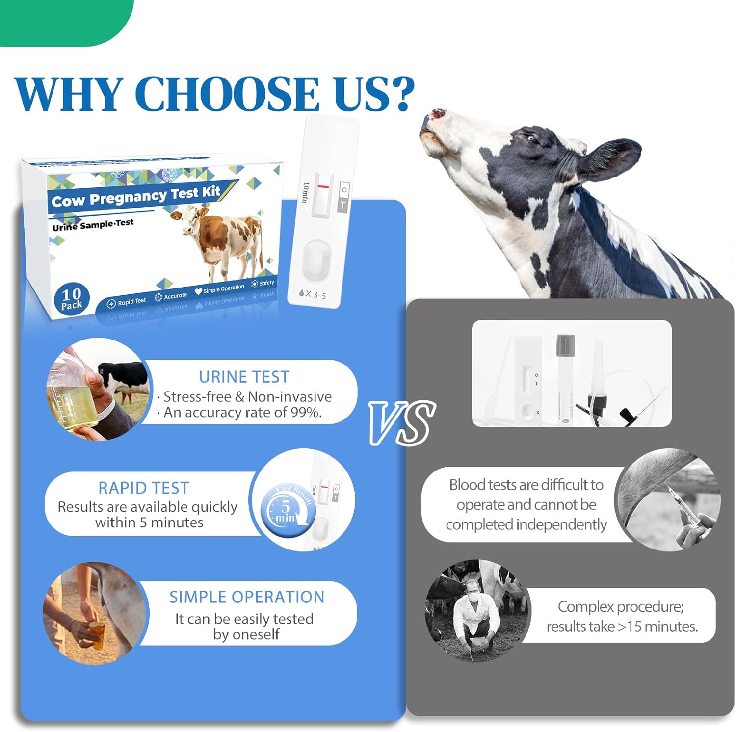 Bovine Pregnancy Test Kit: 10 Pack Cow Pregnancy Test Strips, Fast & Painless Urine Test for Early Detection, Results in 5-10 Minutes, Ideal for Professional Herd Management and Small Farms