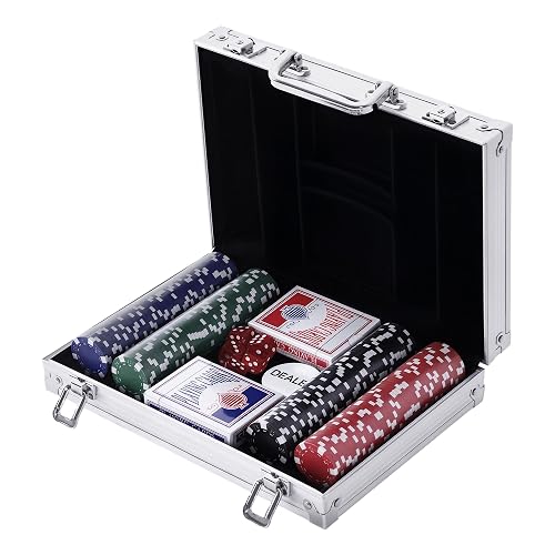 HOMCOM Maletín de Poker de Aluminio 200 Fichas 29,5x20,5x6,5 cm Multicolor