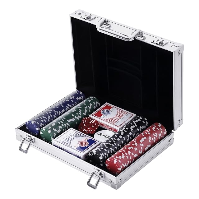 HOMCOM Maletín de Poker de Aluminio 200 Fichas 29,5x20,5x6,5 cm Multicolor