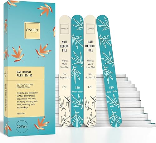 Miniatura 9 de Onsen Secret Japanese Nail Lima – Paquete de 10 limas de uñas profesionales, limas de uñas naturales y acrílicas de doble cara – Grano 120/180 –