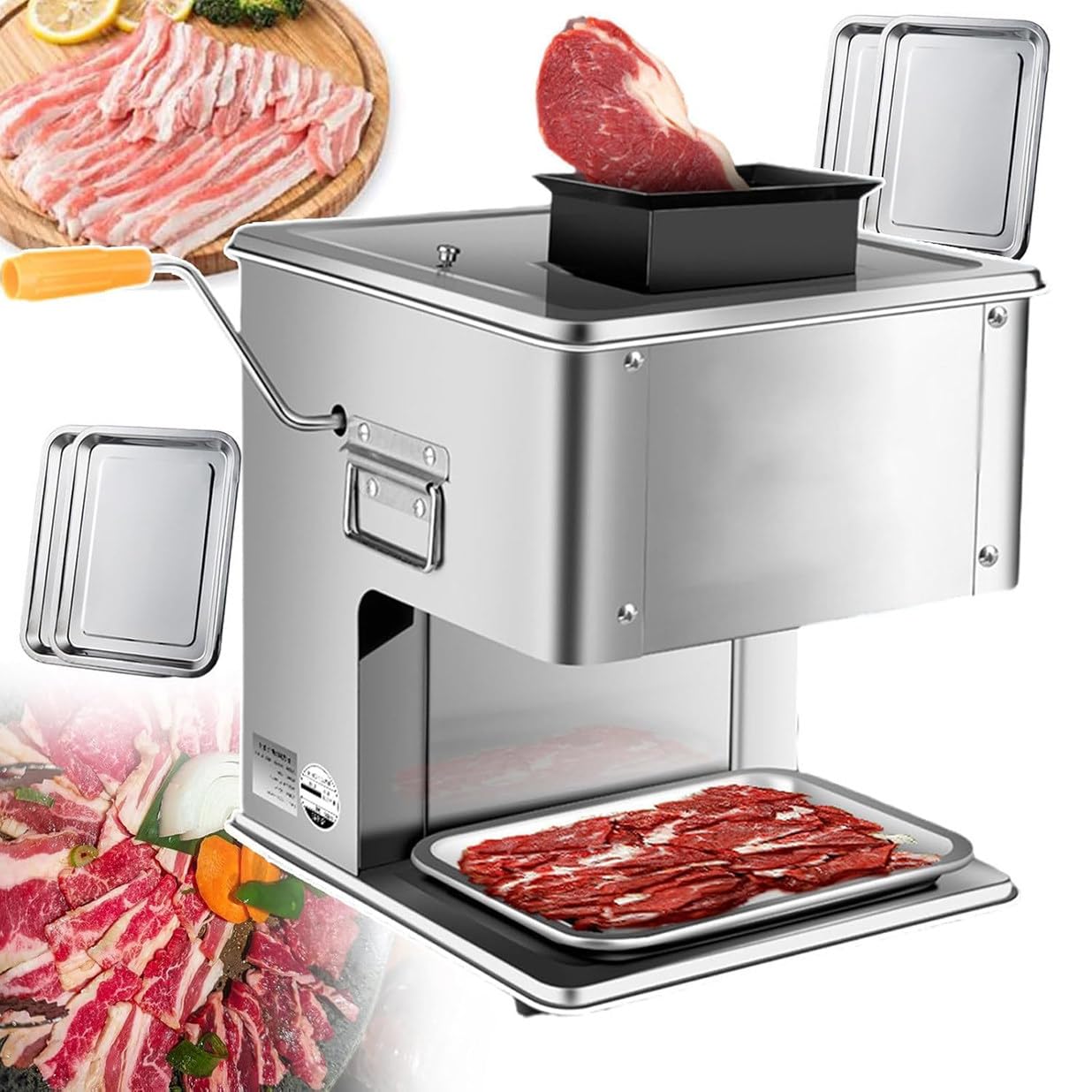 ASerZenith Electric Meat Cutter Machine, Commercial Stainless Steel Slicer For Fresh Boneless Pork Chicken Fish, Efficient Shredding And Chopping Solution,21Mm