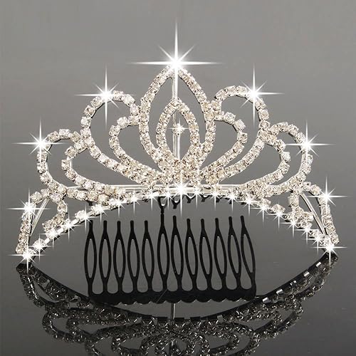 Bseash Mini 4.4" Silver Crystal Tiara Crown Headband Princess Elegant