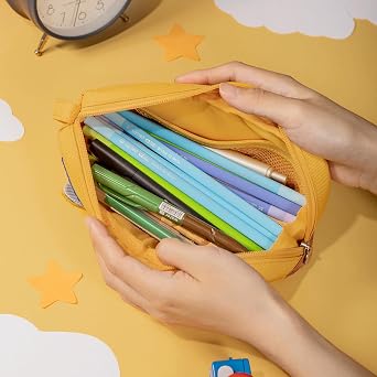 Pencil Case Large Capacity Adorable Cat Pencil Pouch Stationery Pen Bag for Teen Girls and Boys with Magic Sticker and Decoration Badges