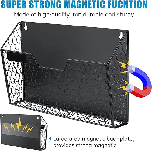 Miniatura 2 de Organizador magnético de archivos de 3 bolsillos para oficina y hogar, cargador vertical y soporte de correo con montaje sin taladrar para pared,