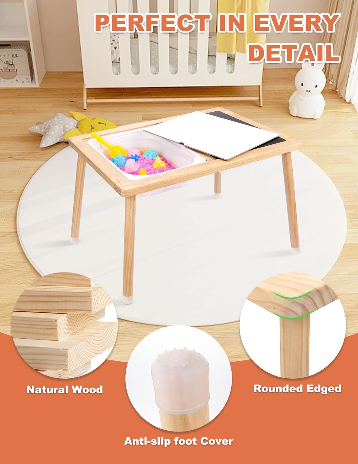 Kids Sensory Table, Sensory Activity Table with Double-Side Board & 3 Storage Bins, Toddler Play Sand Table Indoor Outdoor Use to Play Study Dining Toys Storage Boys Gilrs