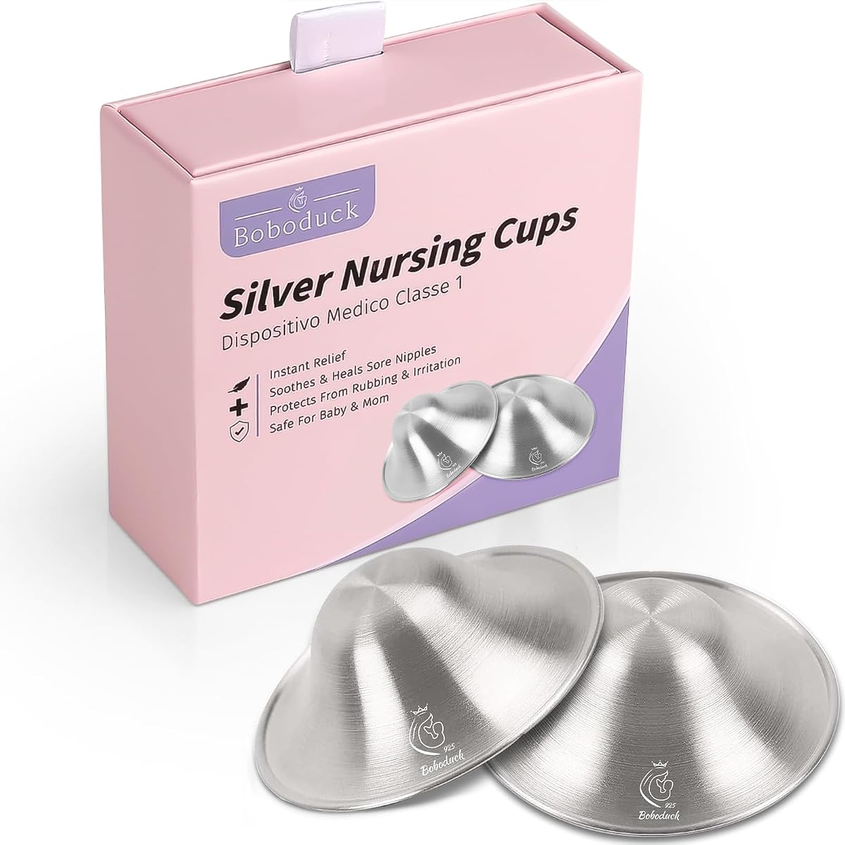 Boboduck Nipple Shields for Nursing Newborn - 925 Silver Nursing Cups Soothe