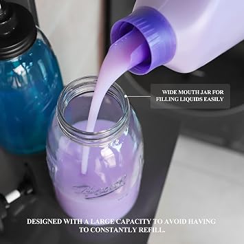 Glass Laundry Detergent Dispenser, Besuerte Set of 2 Laundry Detergent Containers, Refillable & Reusable 50oz Mason Jar Style Glass Soap Dispenser with Pump and Hanging Tags