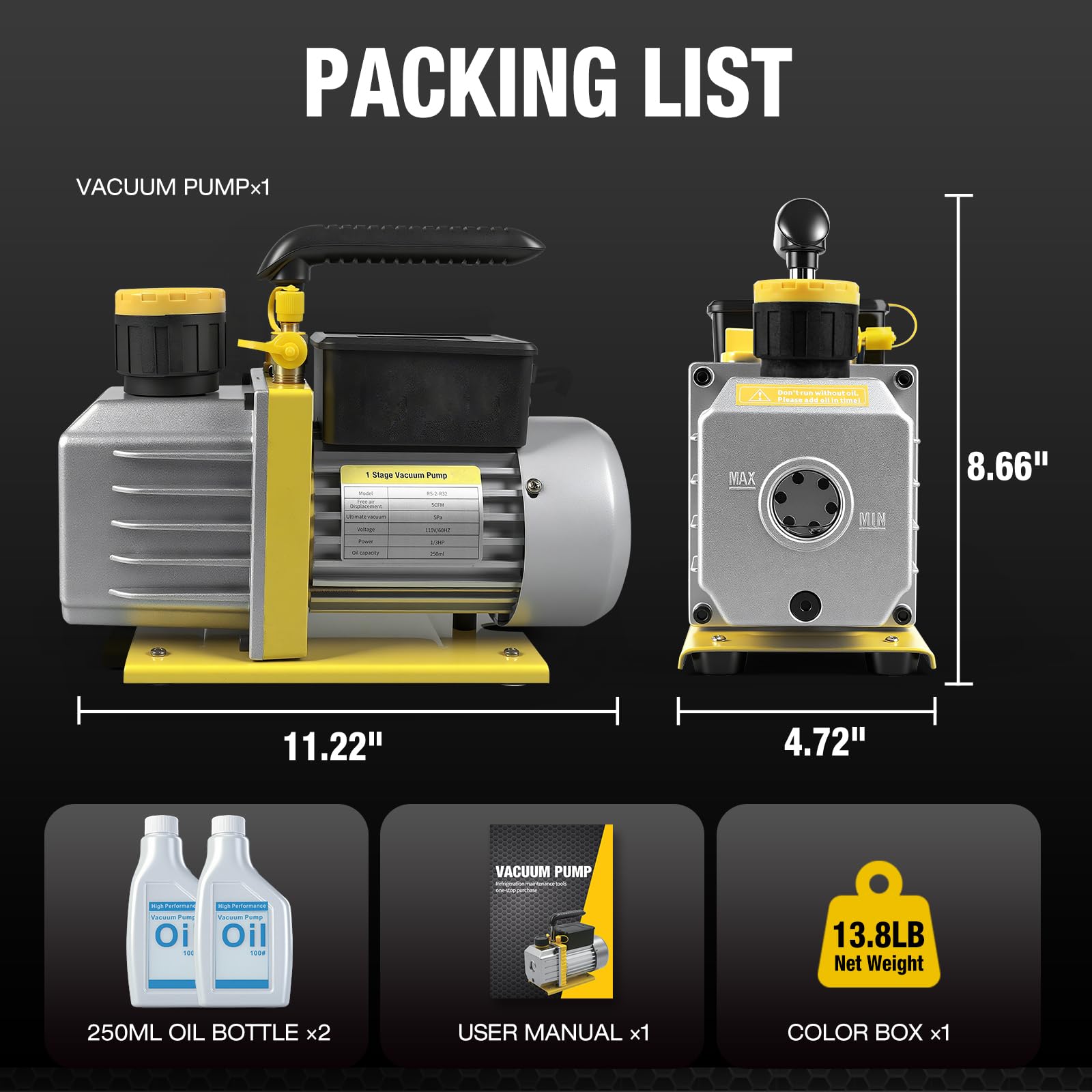 Jack Boss Pompa a vuoto A2L 5 CFM, 5 Pa Ultimate Vacuum Resin Degassing