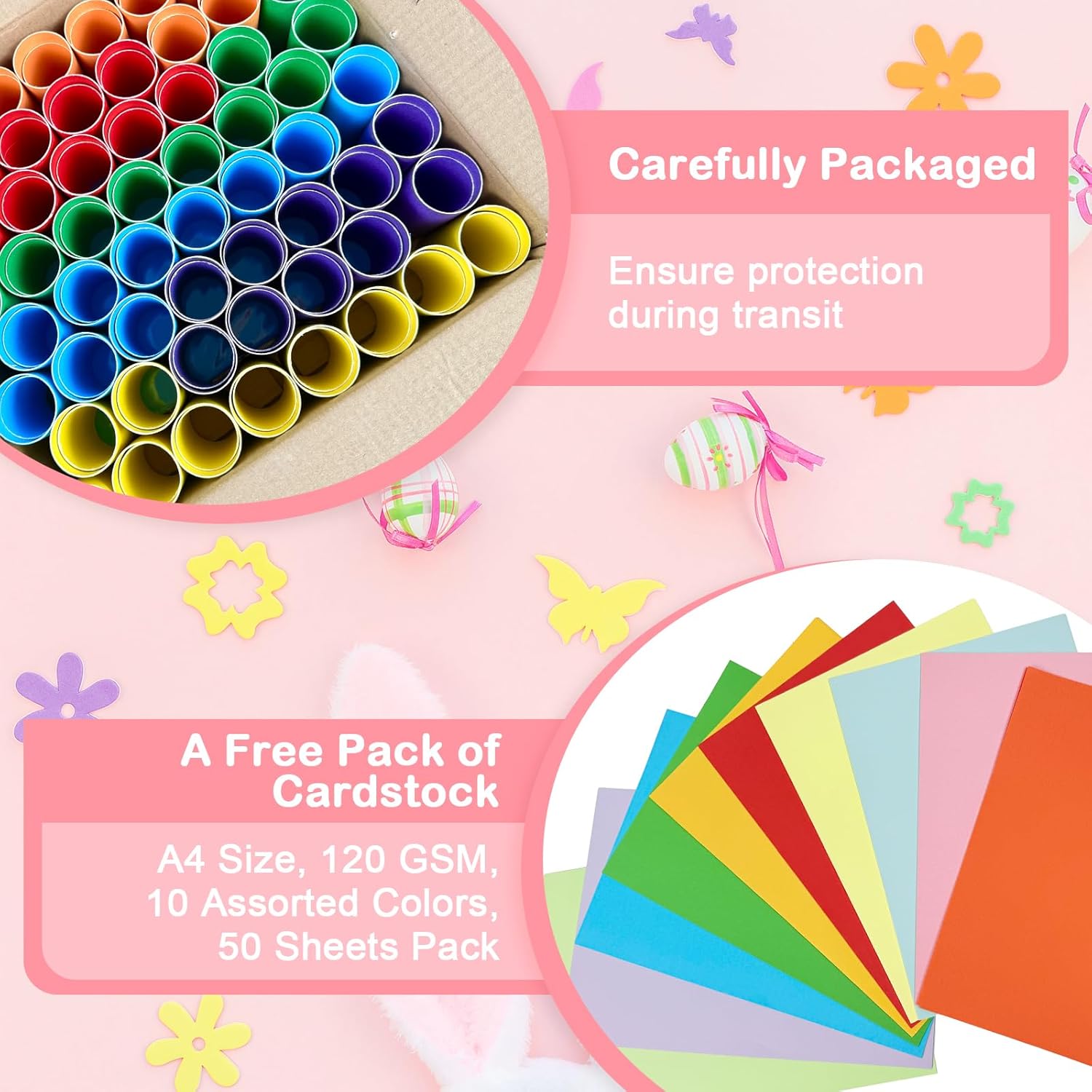 Seeyauro-120 Pack Cardboard Tubes for Crafts-1.57x3.74 Inches&1.5x3.4 Inches-Resistant Toilet Paper Rolls Craft Tubes for DIY, School Supplies-Include 50 Sheets A4 Colorful Paper-Multicolor
