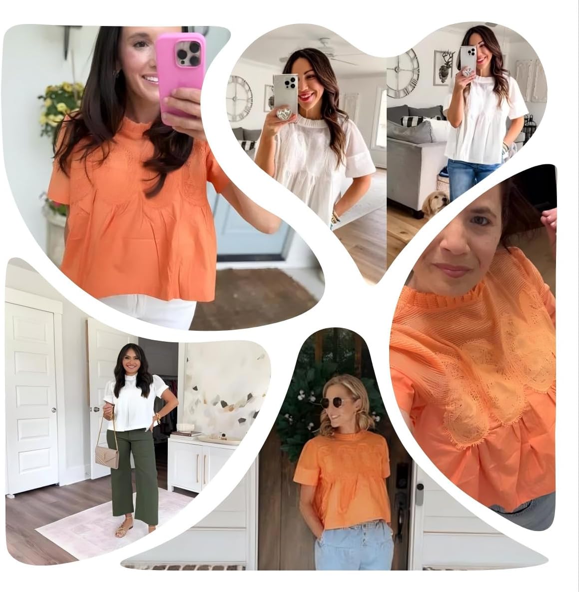 VAOYIU Women Lace-Detail Flared Blouse Short-Sleeve Crew Neck Lace Poplin Mesh Swing Top Elegant Loose Intricate Back Design