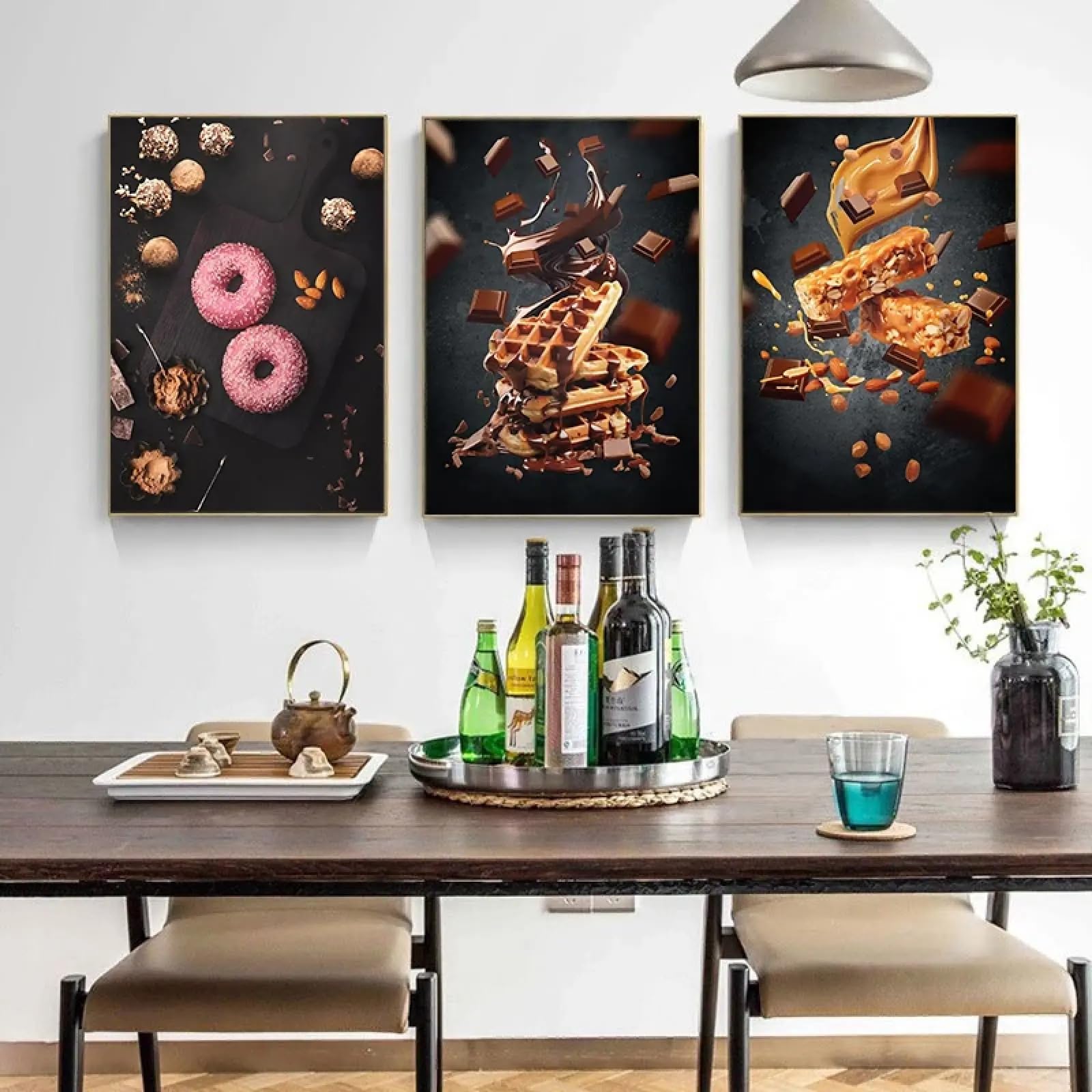 TONGYINLI Kawa i słodycze skandynawskie plakaty wydruki sztuka ścienna obraz na płótnie wydruki HD zdjęcia do restauracji sklep z deserami wystrój domu 50 x 75 cm x 3 ramy