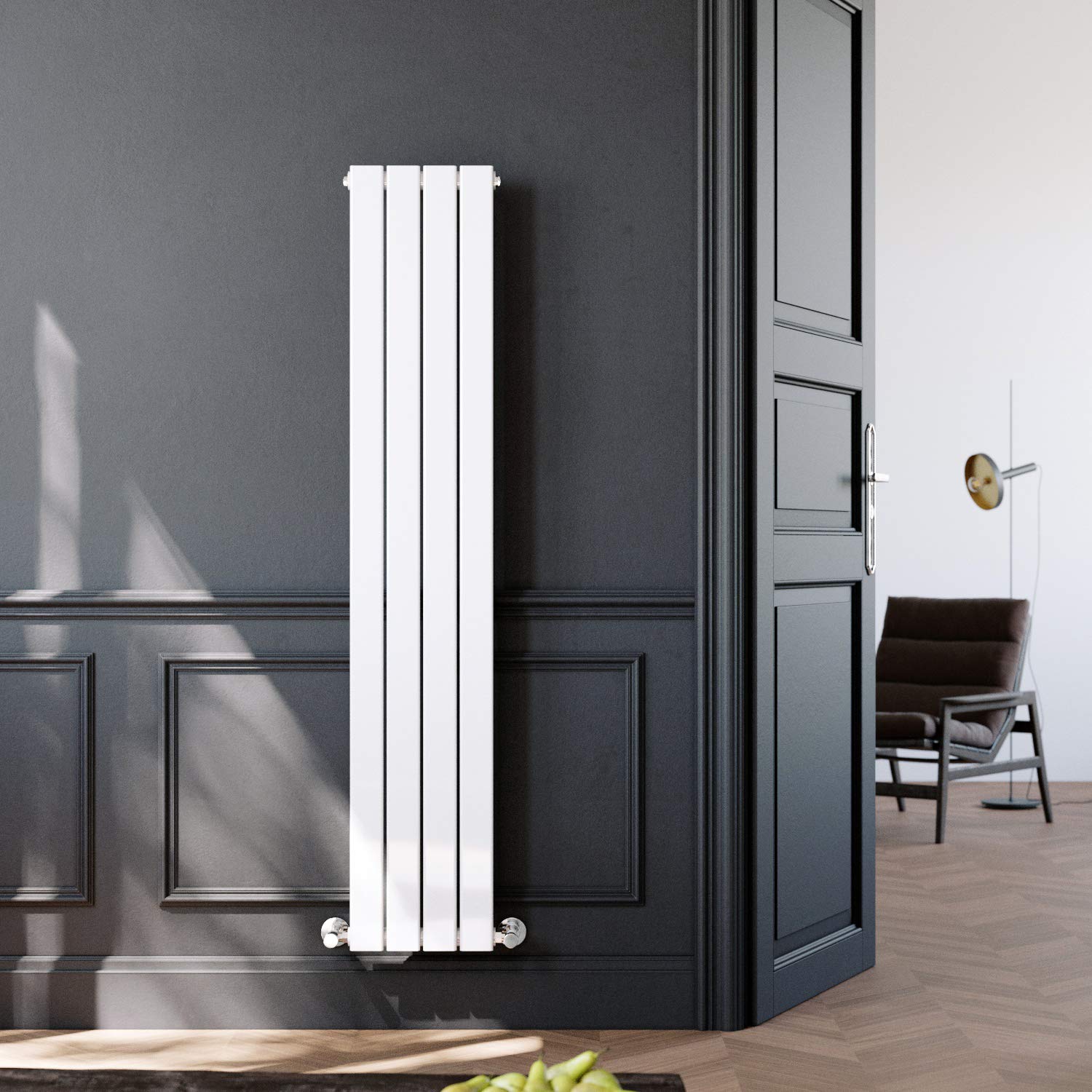 ELEGANT 1600 x 300 mm Designer Vertical Column White Radiator Single Flat Panel Tall Upright Modern Bathroom Central Heating Radiator — image 1
