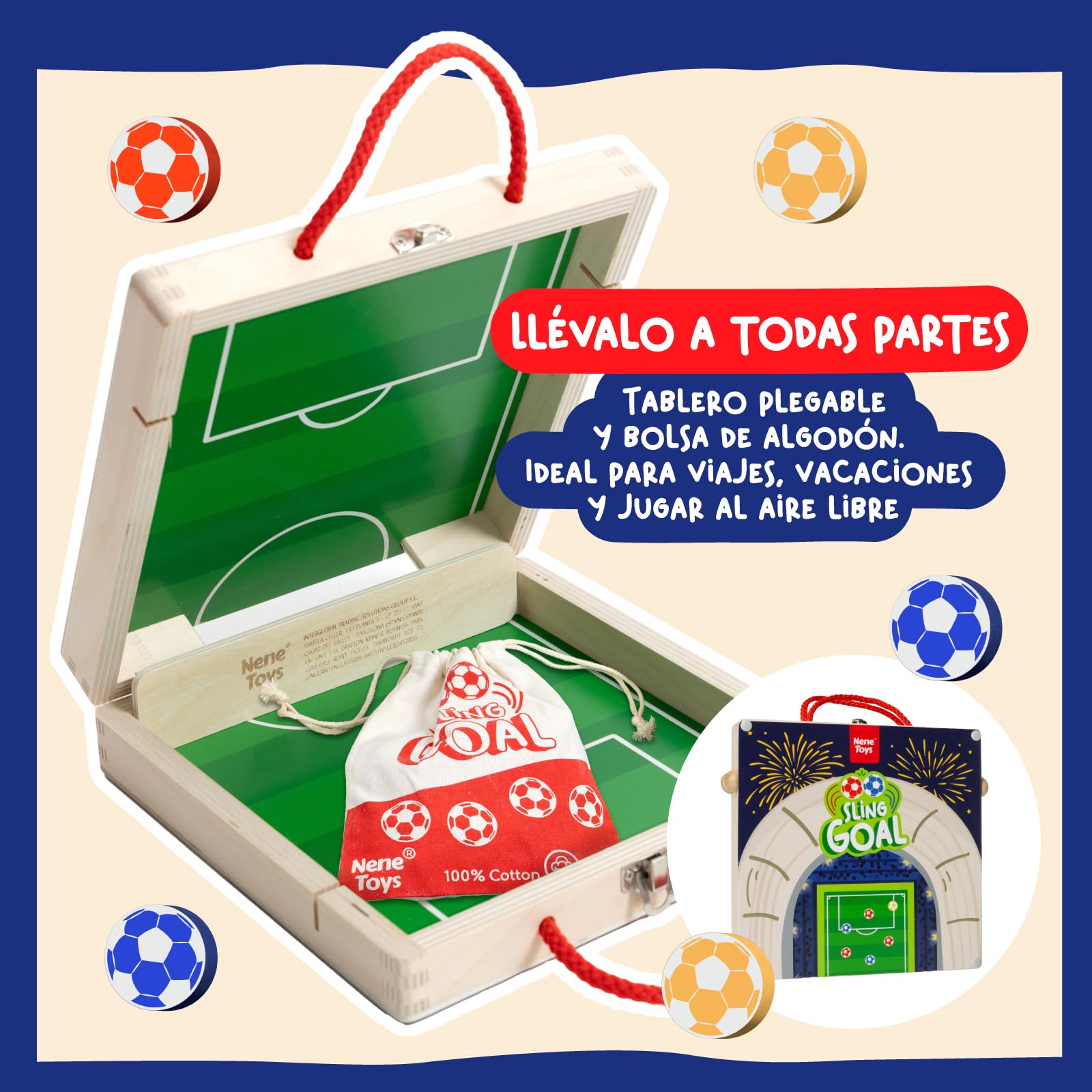Nene Toys Sling Goal – Juego de Mesa Familiar Desde 4 Años para Niños y Adultos – Juguete en Madera para 2 Jugadores – Juego Infantil de Futbol para Viaje – Regalo Niños Niñas 4-12 Años
