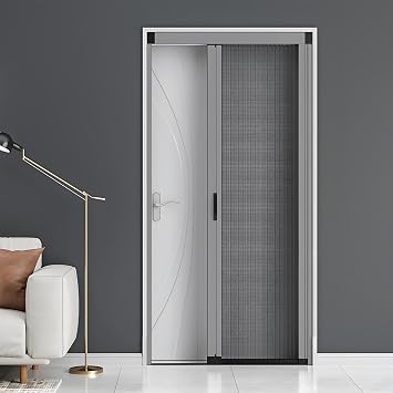 Customized Retractable Screen Door, Folding Pleated Door Aluminium Mosquito Net Door, No-Drilling Sliding Patio Doors for Single or Double Door, Keeps Bugs Out and Pets inGray