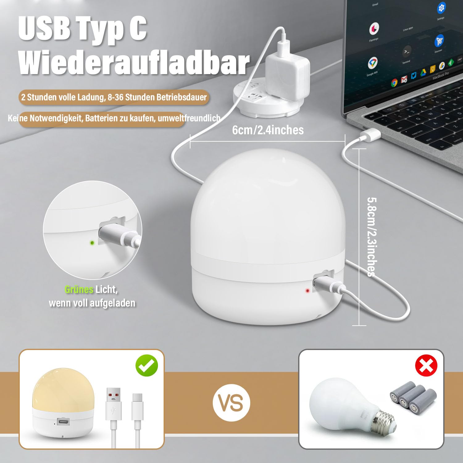 2 Lampadine LED E27 Ricaricabili USB C Con Telecomando – 3 Temperature, Dimmerabile, Timer, Batteria 2000mAh - 2