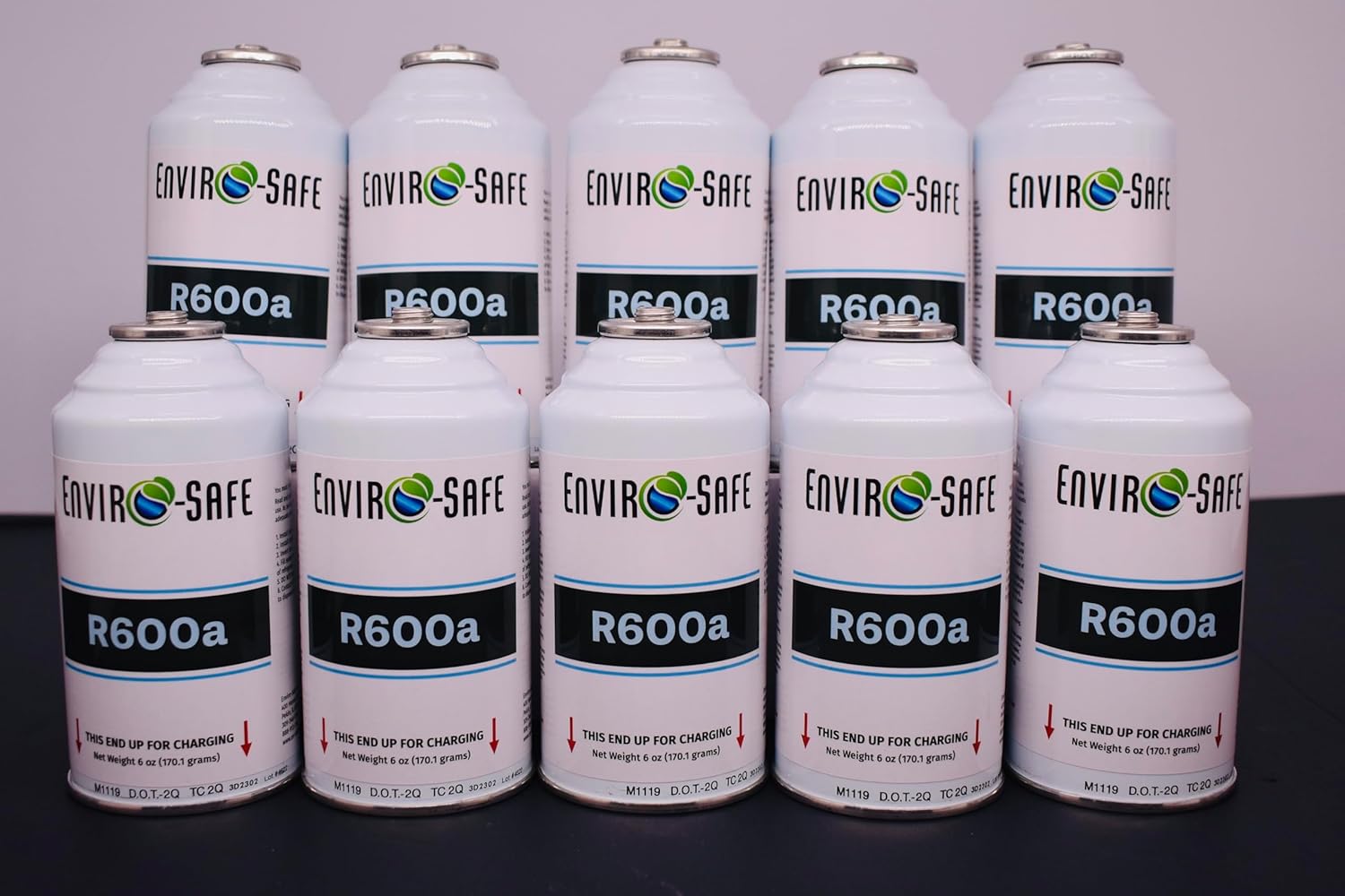 ENVIRO-SAFE 10 Cans- R600a Refrigerant – 6oz Inverted Piercing Style Top for HVAC & Refrigeration Use | 99.7% Purity | EPA Approved Hydrocarbon
