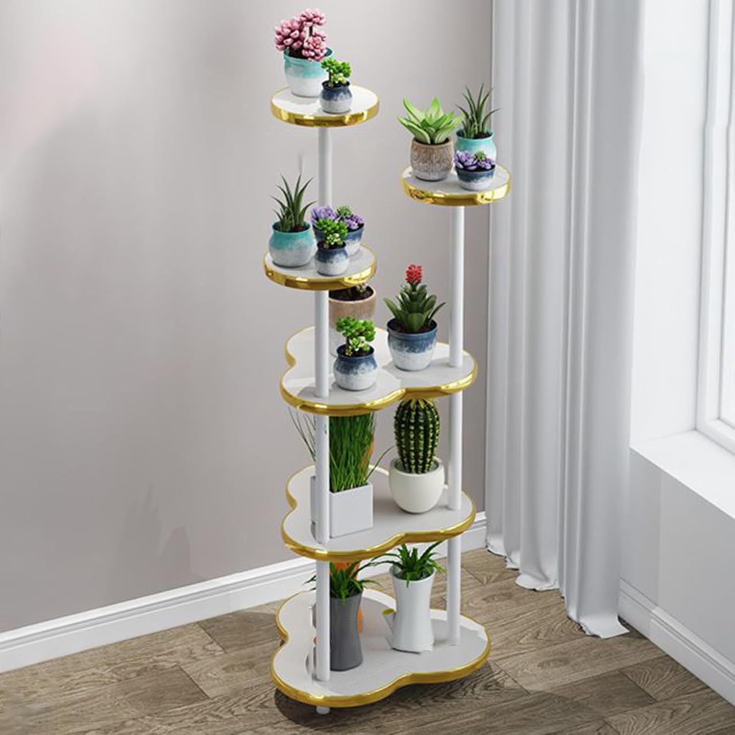 Plant-Racks Plant Stand Indoor - 5/6-Tier Wooden Flower Shelf for Balcony, Living Room, Patio Decor, Multiple Potted Plants, Succulents for Succulent Vine Displays(Yellow,5 Layers)