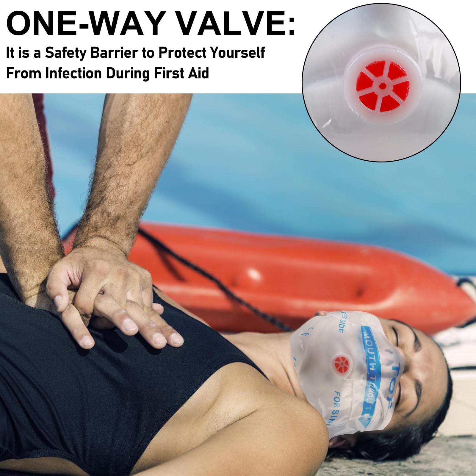 10 mascherine di respirazione portachiavi, maschera CPR, panno di ventilazione con valvola di ritegno, barriera respiratoria, maschera tascabile per primo soccorso o allenamento AED (rosso)