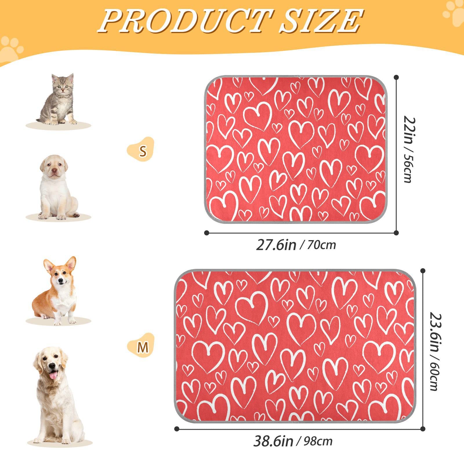 Oyihfvs Seamless White Hearts on Red Happy Valentine's Day Rectangle Ice Silk Dog Pet Pad, Soft Cooling Cat Mat Mattress, Washable Sleeping Pad for Puppy Cat Kennel (Small) 22 x 27 inch