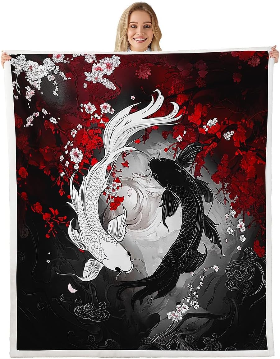 3D Dragon Fleece Flannel Blanket,Watercolor Japanese Geisha Girl Bed Blanket for Bed Sofa Couch,90"x90"Japan Ukiyoe Art Bed Plush Blanket,Japanese Tradition Aesthetic Lightweight Blanket