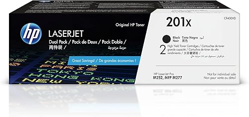 HP 201X | CF400XD | Cartuchos de tóner | Negro | Alto rendimiento, alto rendimiento negro, paquete de 2