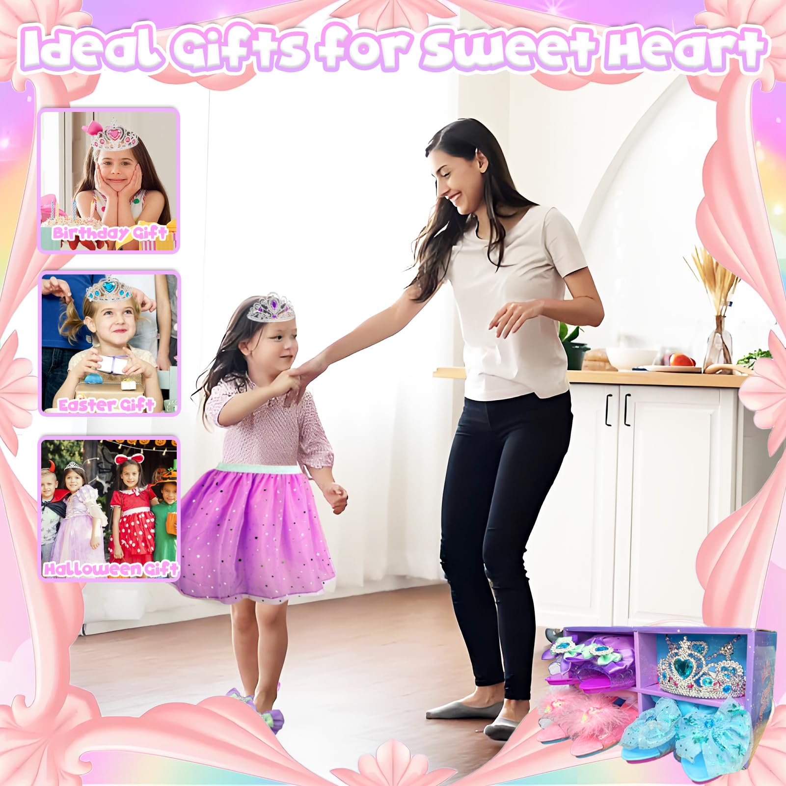 STAY GENT Chaussure Princesse Fille 3 Paires Chaussures 3 Couronne 3 Jupes Déguisement Jouet Princesse Accessoires Cadeau 2-6 Ans