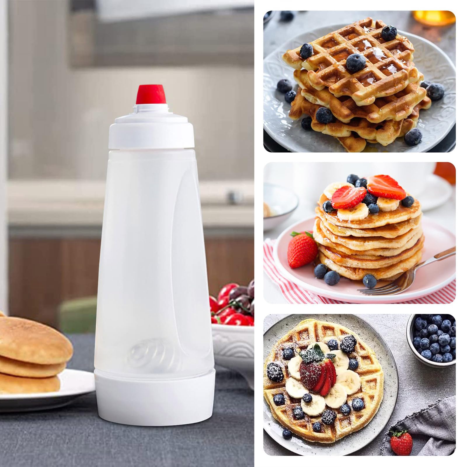 2 Stück Teigspender Quetschflasche, Pancake Mixer Bottle, Teigdosierflasche 1l, Teigflasche Pfannkuchen, Teig Mixer für Pancakes, für Poffertjes Donut Muffins Crêpe Quetschflasche Teigdosierer