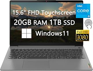 Lenovo 15 FHD Touchscreen Laptop, 2023 Newest Upgrade, Intel 11th Core i5-1135G7, 20GB RAM, 1TB SSD, Bluetooth, USB-C, Fast Charge, Windows 11, School and Business Ready, Grey, LIONEYE HDMI Cable