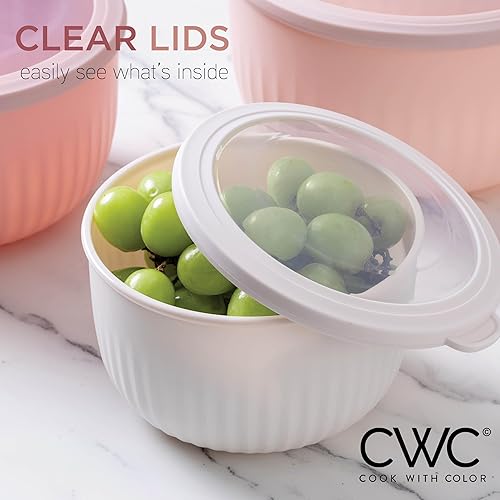 Vista 20 de COOK WITH COLOR - Juego de tazones de preparación profundos con tapas, para mezclar, de plástico, pequeños y apilables (color rosa/gris)