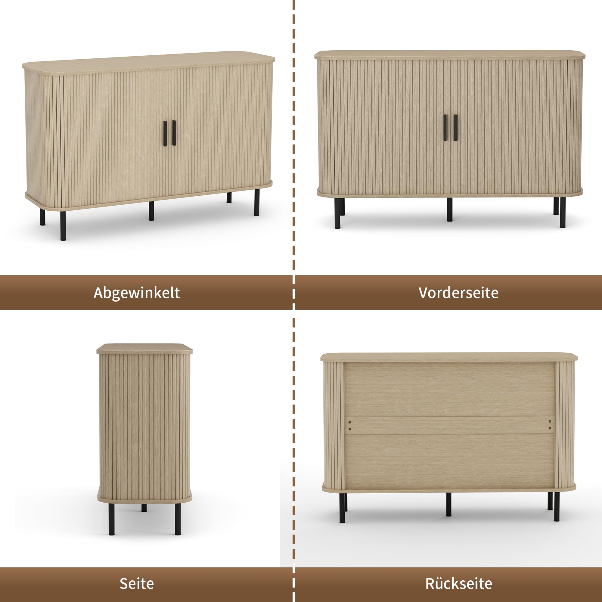 BonVache Gehäuseschrank, Aufbewahrungsschrank Buffet, Küchenschrank mit Schiebetür Trommel, Aufbewahrungseinheit für Salon Maison Esszimmer Moderne, Beige