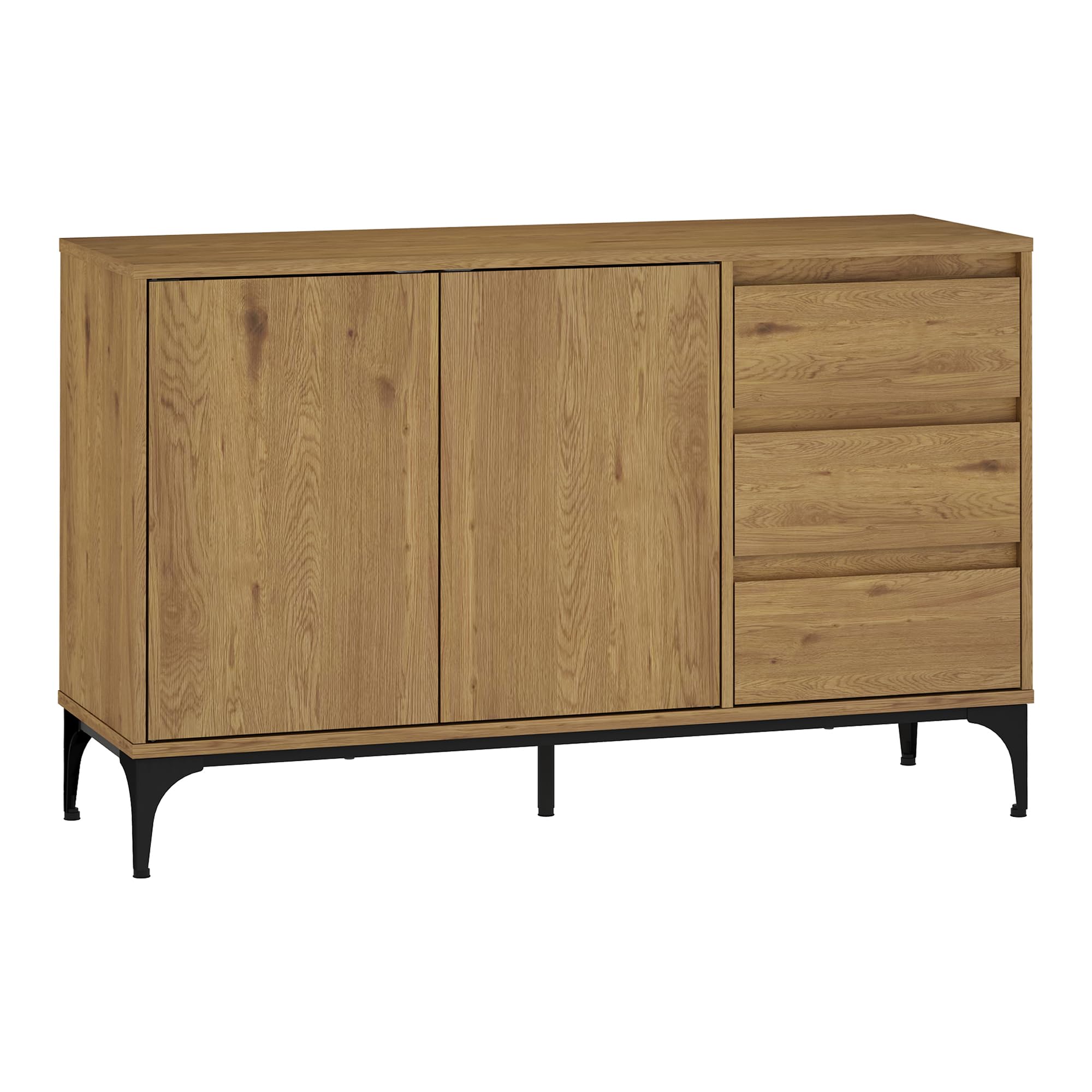 [en.casa] Sideboard Kistiandi Wohnzimmerschrank mit 2 Türen und 3 Schubladen Kommode Buffetschrank mit Verstellbarer Ablage 77 x 120 x 40 cm Eicheoptik, dunkel
