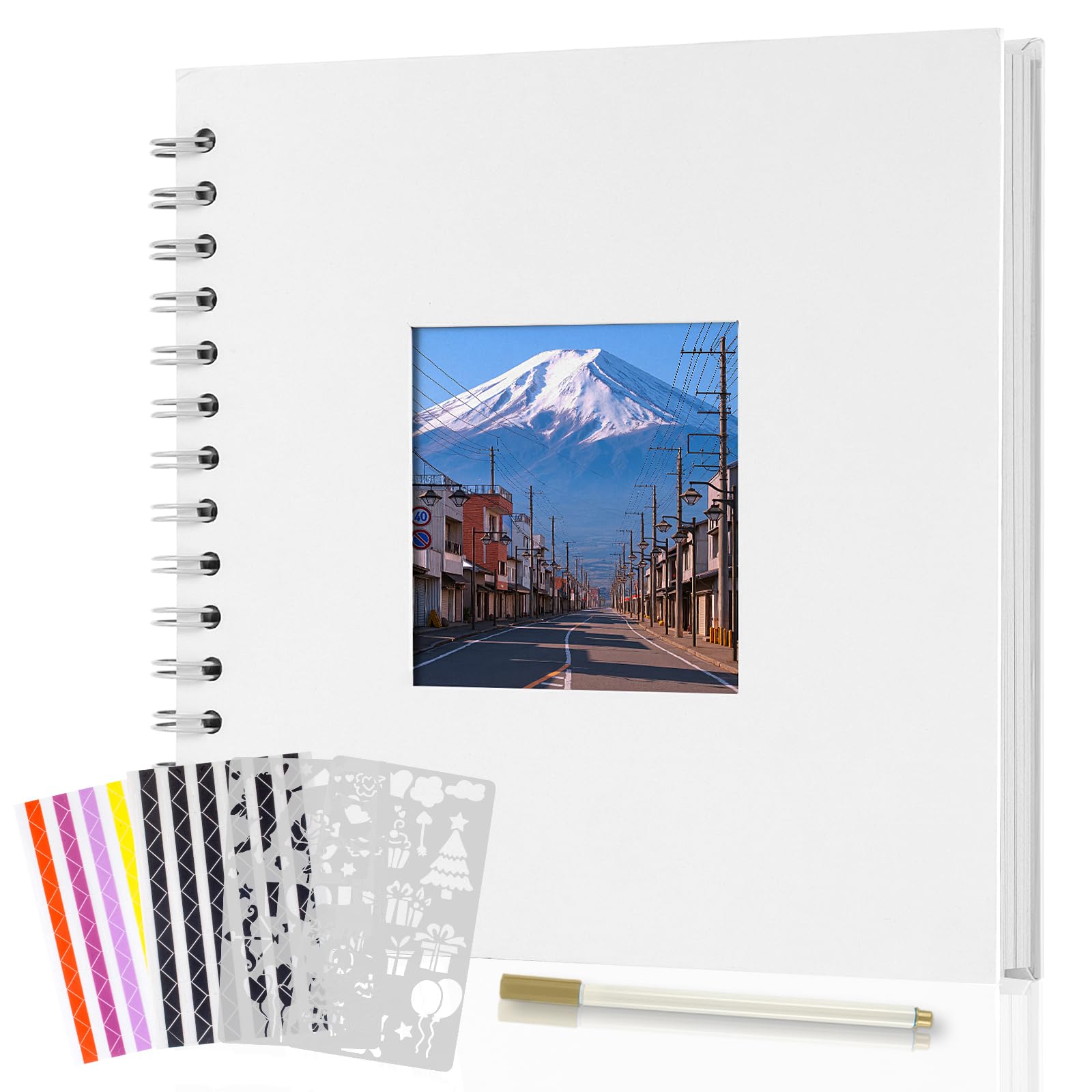 Boic Fotoalbum om zelf vorm te geven, 21 x 21 cm, doe-het-zelf spiraalalbum, 40 pagina's, fotoalbum, scrapbook met venster, fotoboek voor baby, Valentijnsdag, verjaardag, Kerstmis, cadeau, melkwit