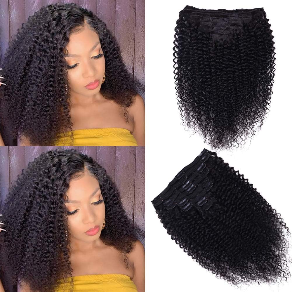 Liwihas Curly Clip In Extension Human Hair 3C 4A Kinky Curly Clip Ins Full Head for Black Women Brazilian Remy Human Hair Natural Color 8Pcs with18clips 120g/Set (16 inch, curly wave)