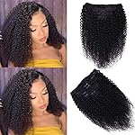 Curly Clip In Extension Human Hair 3C 4A Kinky Curly Clip Ins Full Head for Black Women Brazilian Remy Human Hair Natural Color 8Pcs with18clips 120g/Set (16 inch, curly wave)