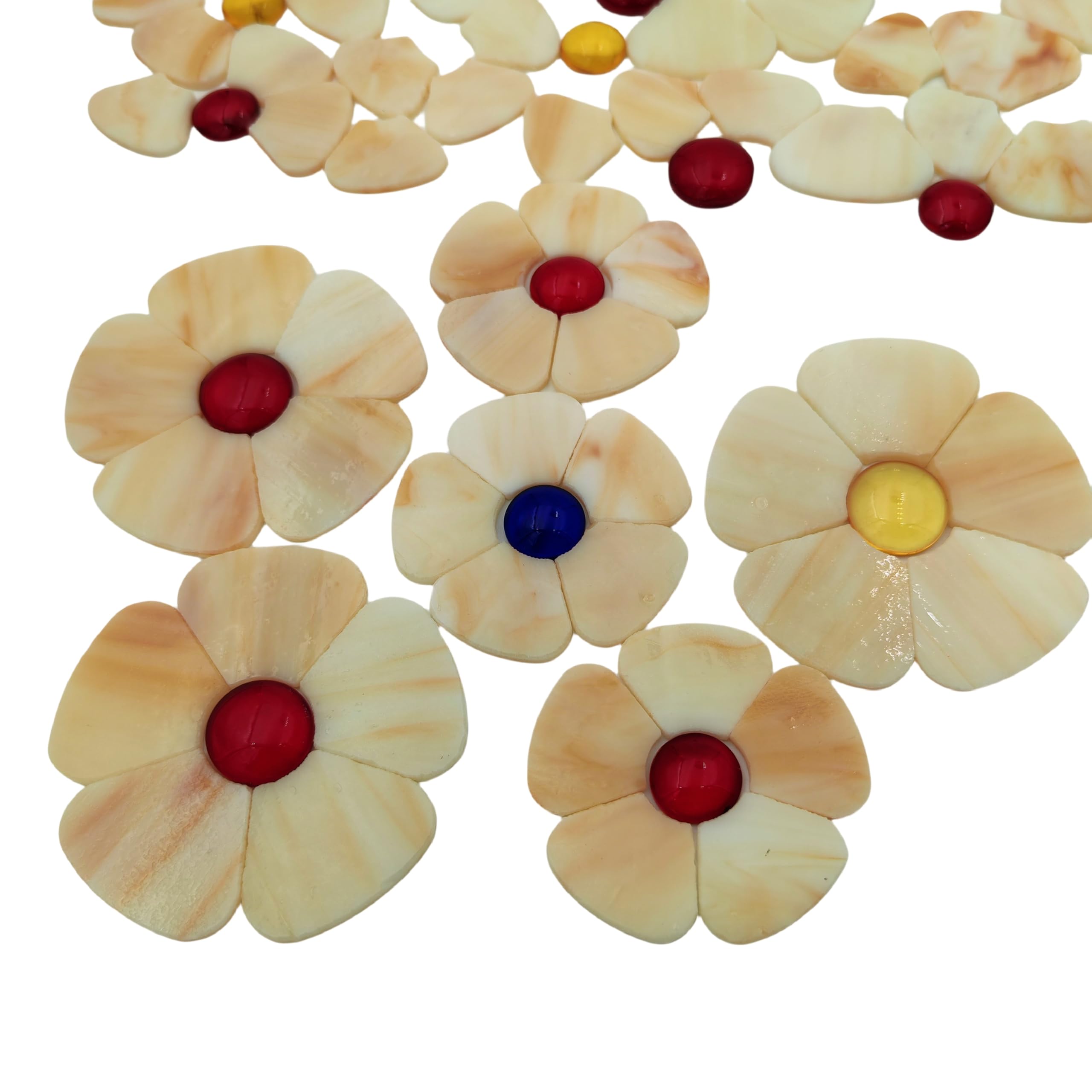 20PCS Glass Flowers Mosaic Tiles, 2 Size Petal Stained Glass Mosaic Pieces for DIY Flower Crafts Home Decoration, Indoor & Outdoor Decor with Storage Box (Ice Cream)
