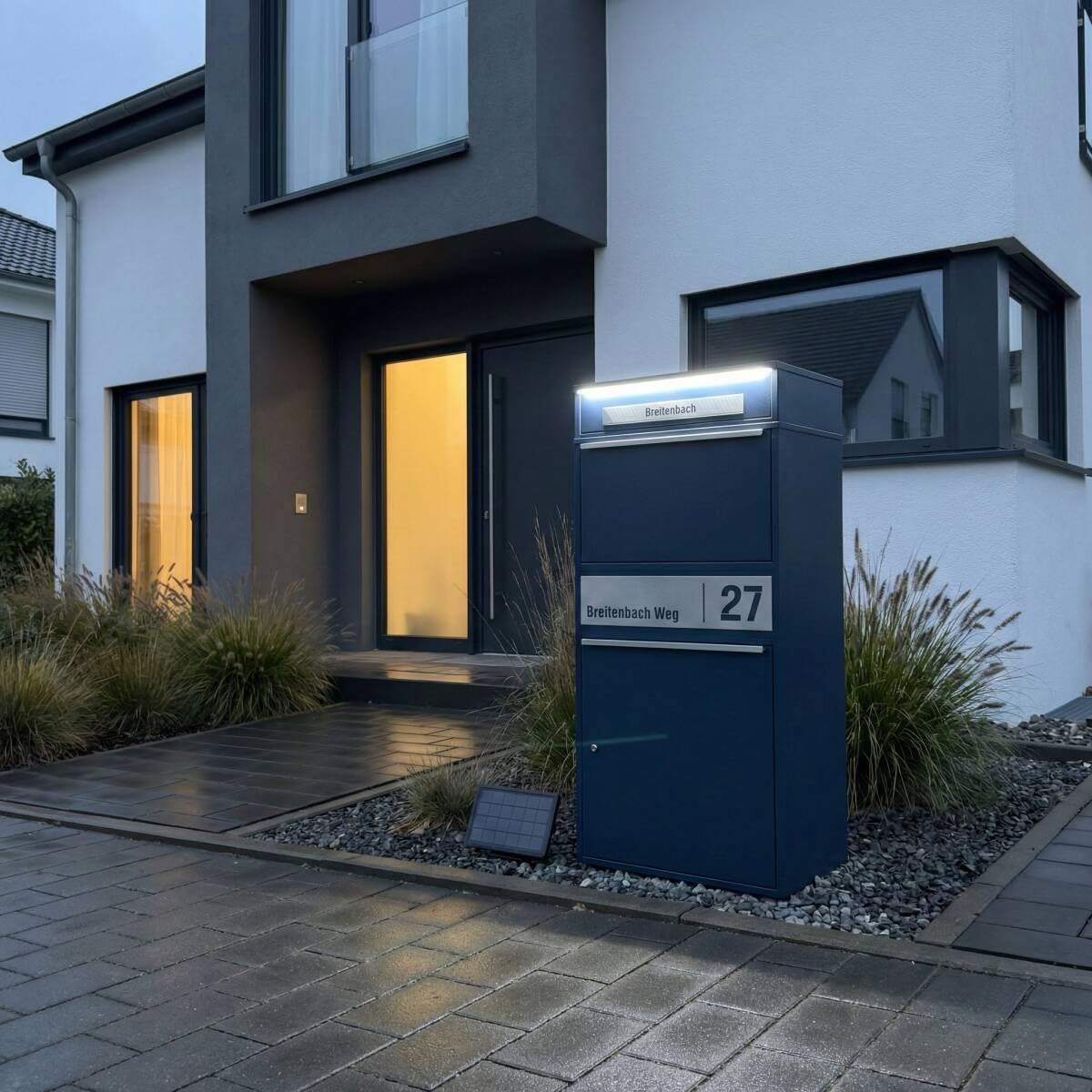 Metzler Bispo Max 2 Paketbox groß XXL mit LED Beleuchtung Briefkasten Anthrazit RAL7016 Edelstahl Namensschild