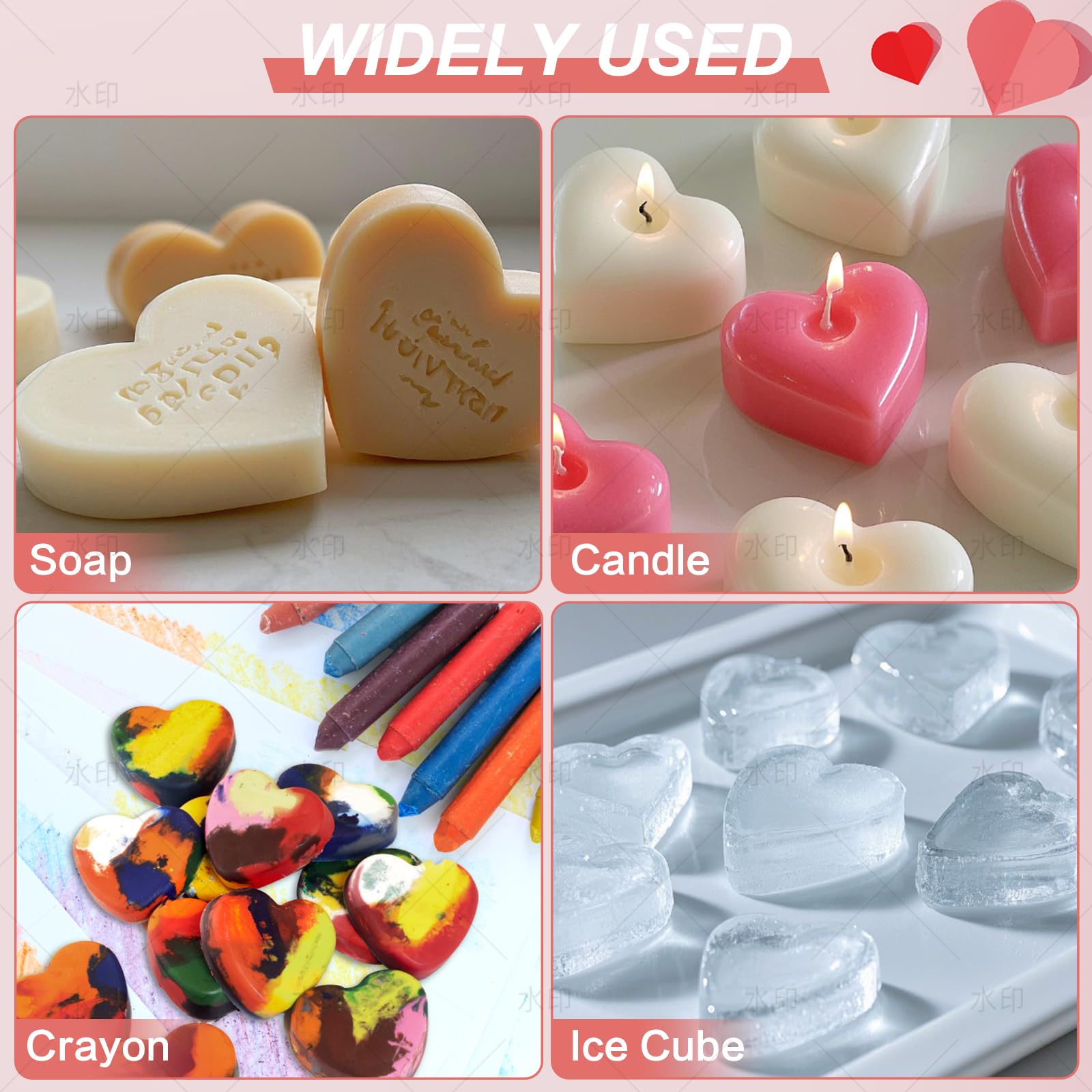 3 stampi in silicone a forma di cuore con 12 cavità a forma di cuore, per cioccolato, sapone, mini muffin, San Valentino, per sapone, cioccolato, gelatina, caramelle (rosso, viola, rosa)