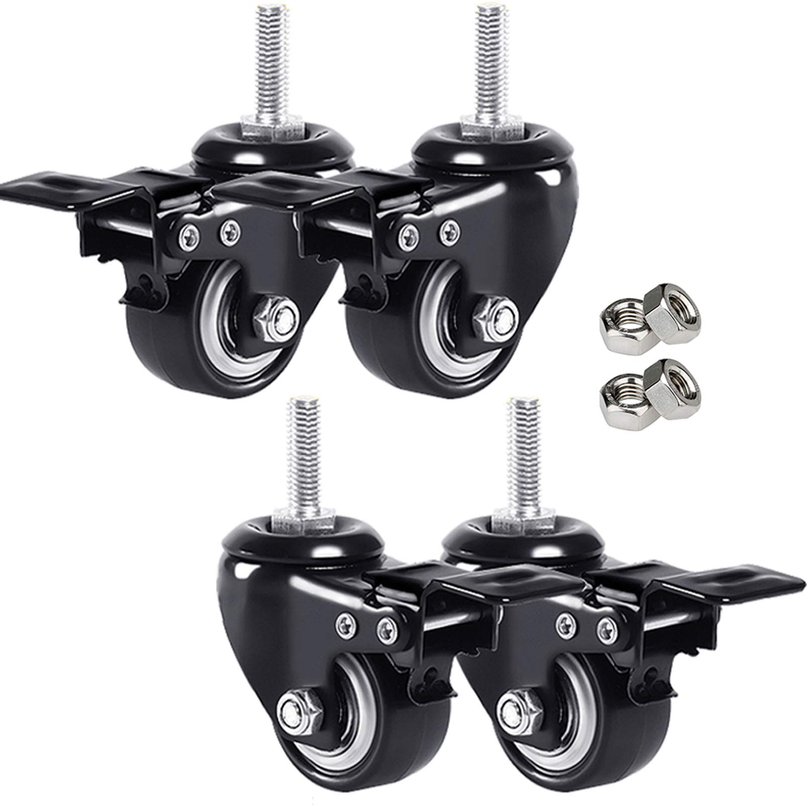 Lot de 4 roulettes verrouillables M8 M10 pivotantes et silencieuses