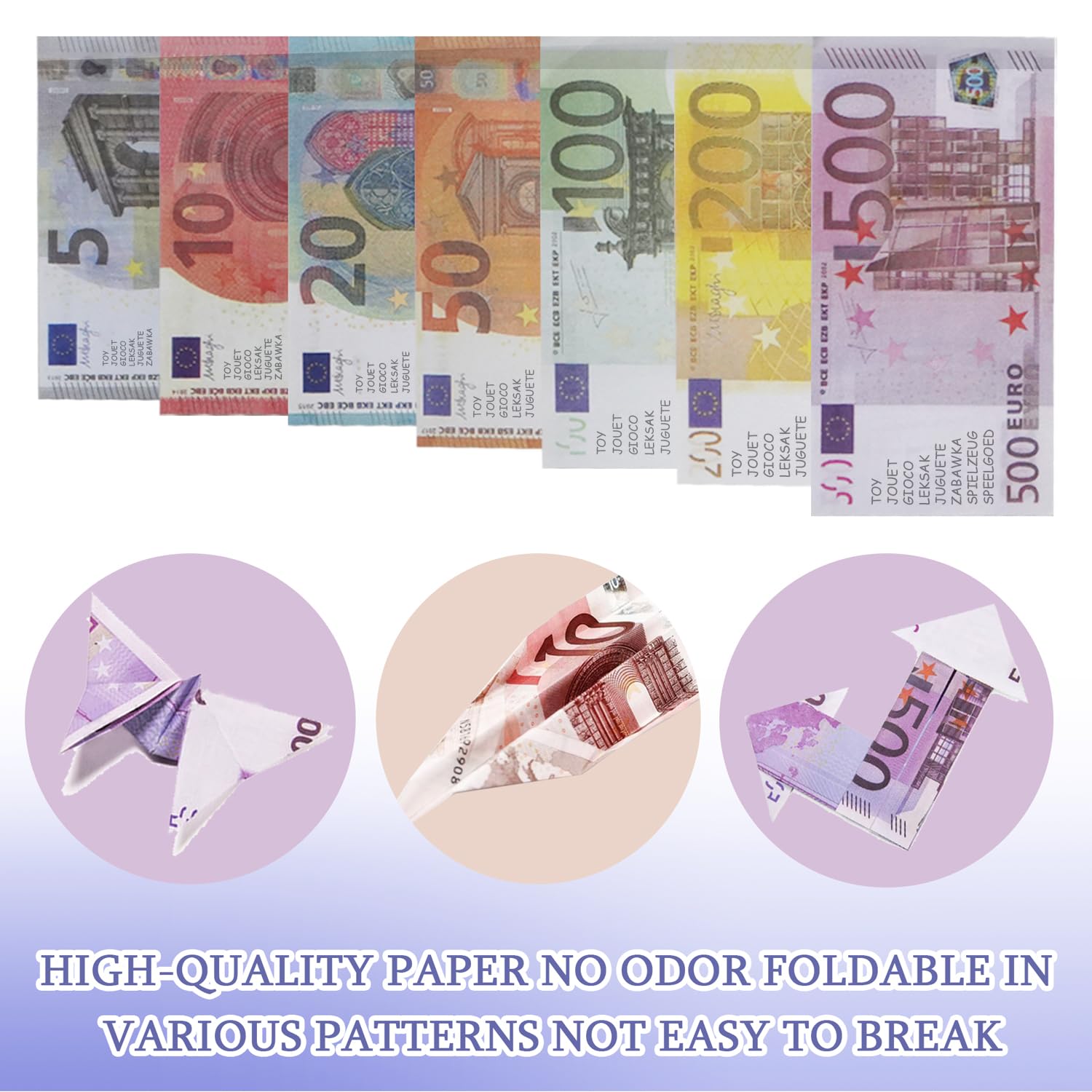 Chumix 180 Pezzi Soldi Finti per Bambini, 10, 20, 50, 100, 200, 500 Banconote Finte, Soldi Falsi Utilizzare nelle Registratore di Cassa Giocattolo, Come Oggetti Scena per L'apprendimento e Il Gioco