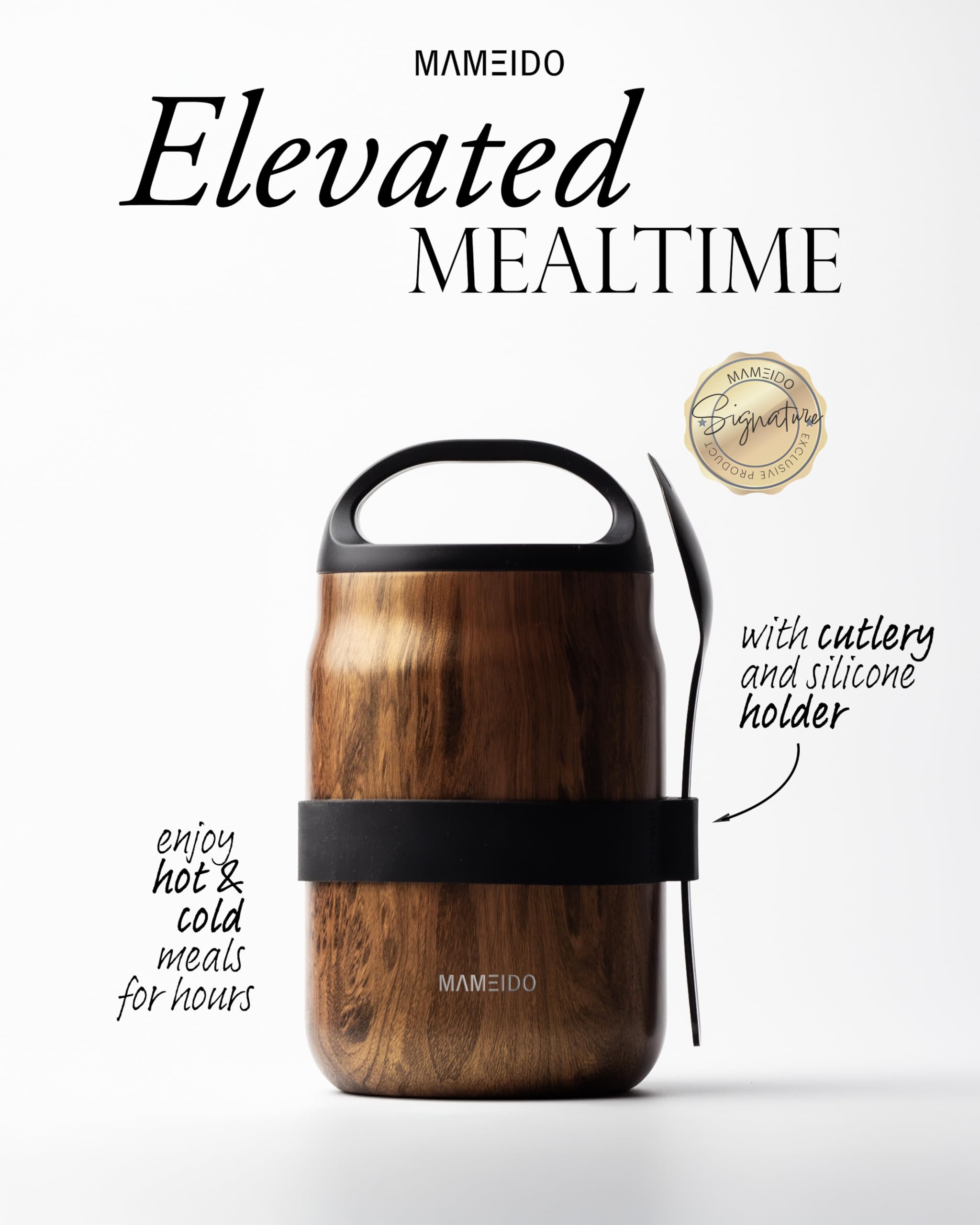 MAMEIDO Boîte repas isotherme 800 ml (Oak Wood) | En acier inoxydable, étanche, sans BPA, pot à emporter idéal pour yaourt, porridge et soupes