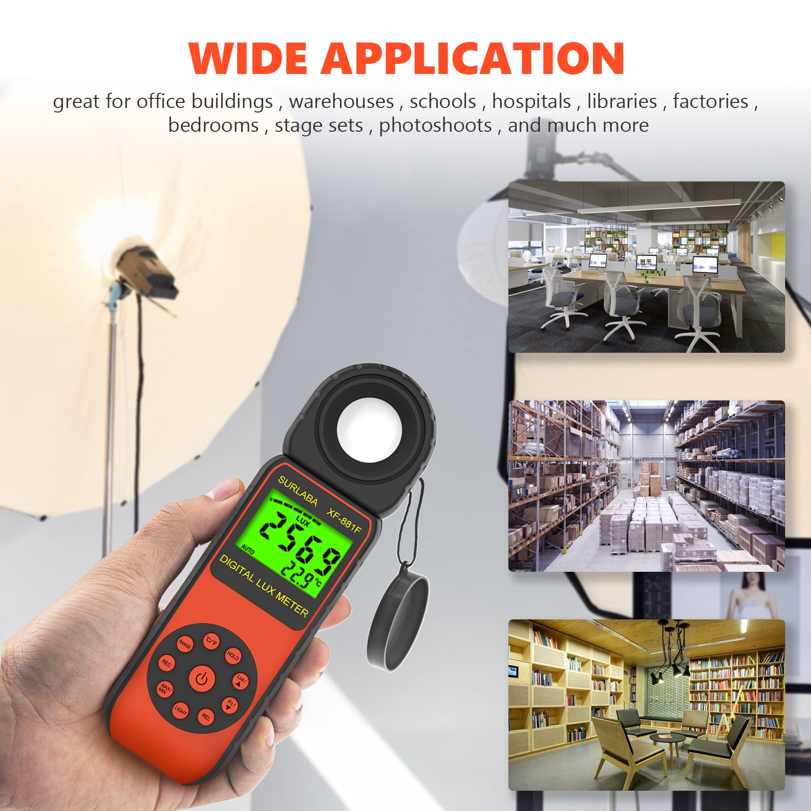 Luxmetro Digitale Light Meter, Misuratore di Luce Campo Misura 0,01~400.000 Lux, Illuminazione Meter con Sensore Rotato di 270º, Esposimetro Misurazione della Luminosità per Fotografi