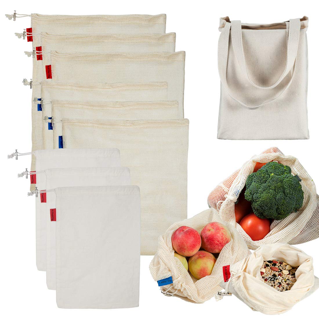 Reusable Cotton Mesh Produce Bags Organic Cotton Vegetable Bags with