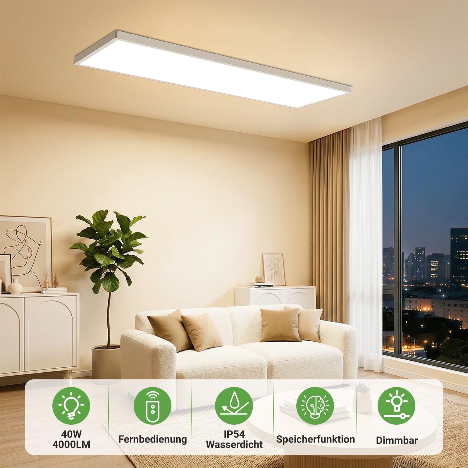 zemty LED Panel Deckenleuchte 80x25 cm, 40W 4000LM Deckenlampe Flach mit Fernbedienung Dimmbar, 3000-6000K Tageslichtlampe Decke Lang für Küche Schlafzimmer Wohnzimmer