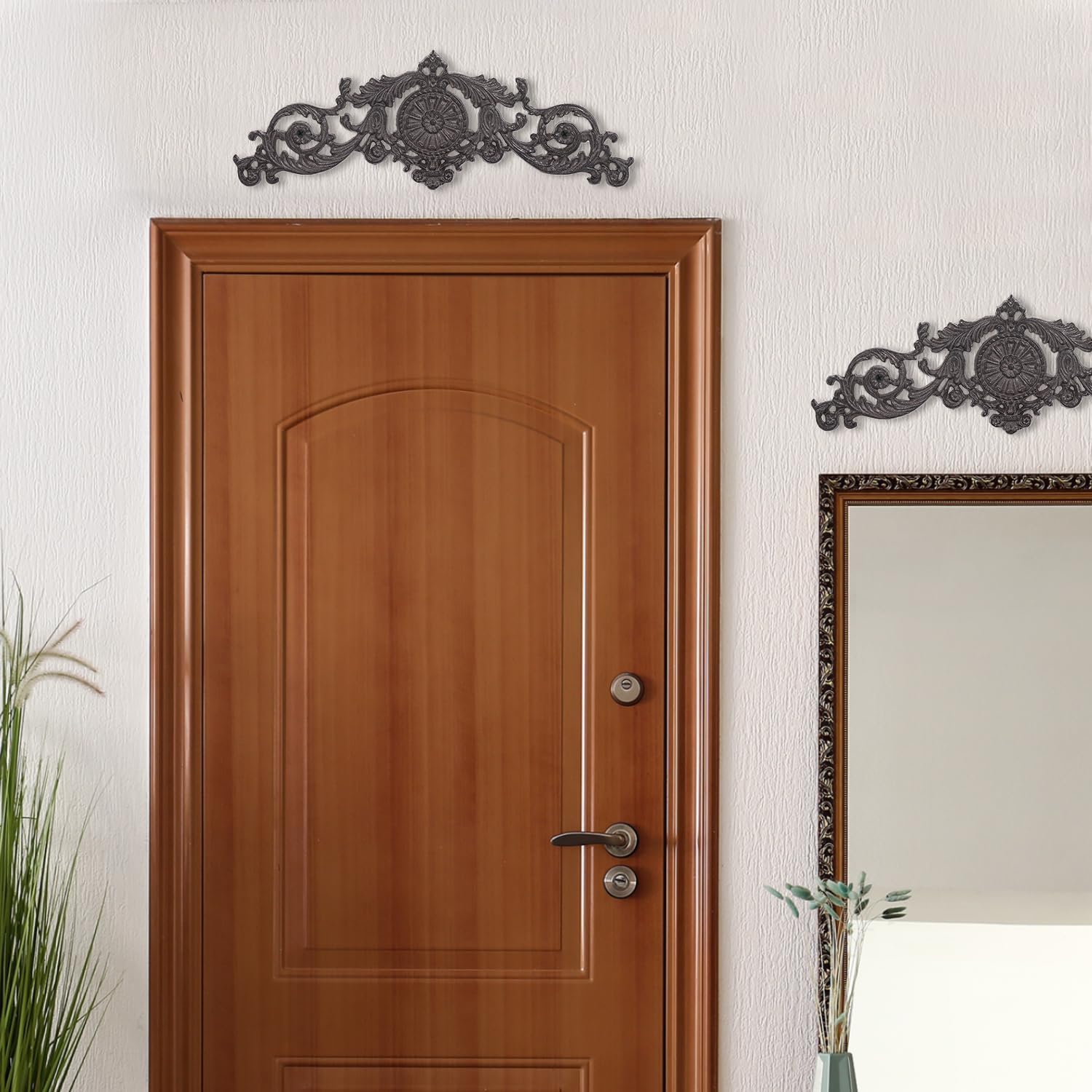 Sungmor Antique Style Cast Iron Wall Decor - Ornate Scroll and Floral Design Metal Plaque for Home or Garden Décor - Fireplace Mantel, Furniture Decorative Accent - 17.5 Inch & Rustic Black Finish