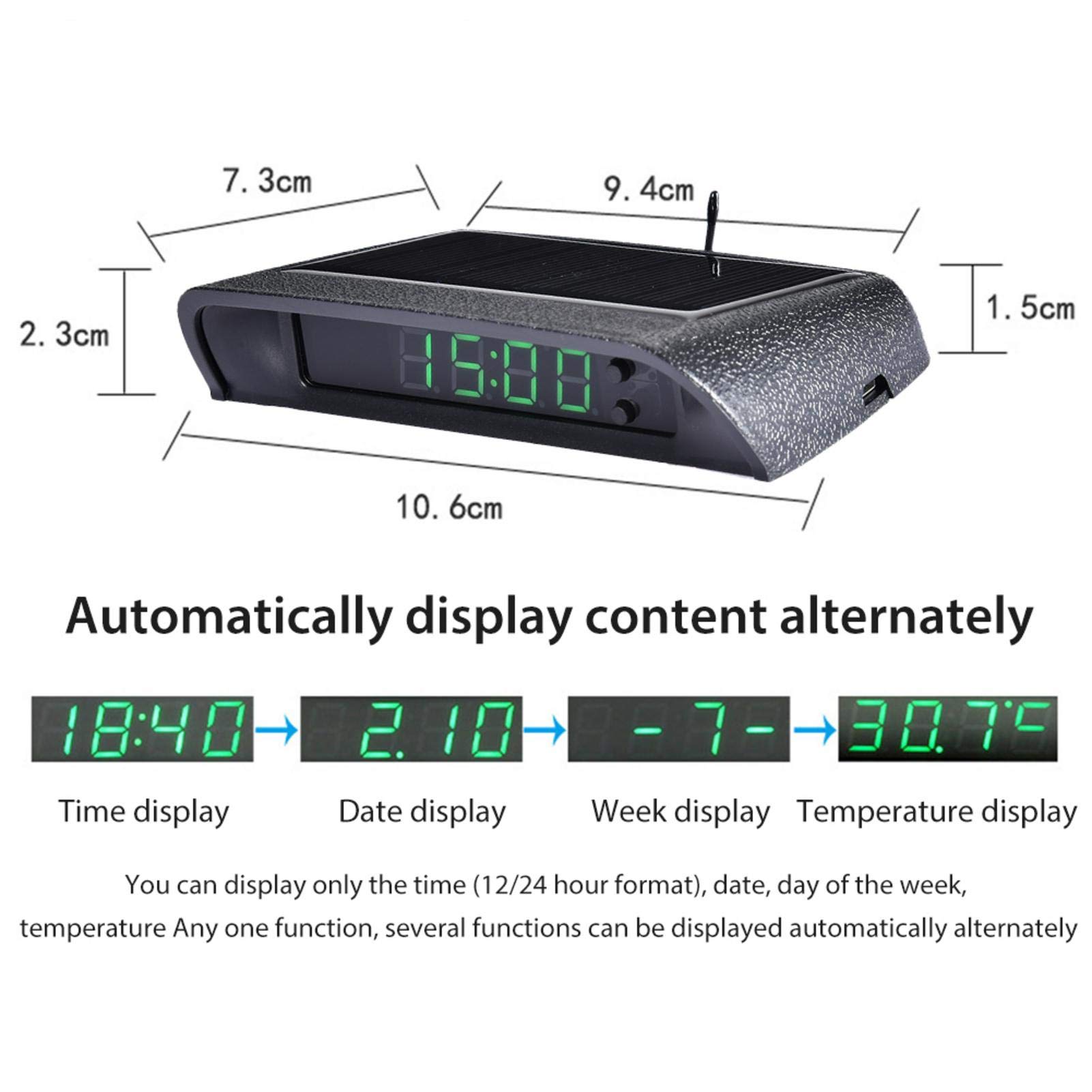 Stick-On - Orologio digitale per auto con 24 ore e batteria integrata, accessorio elettronico