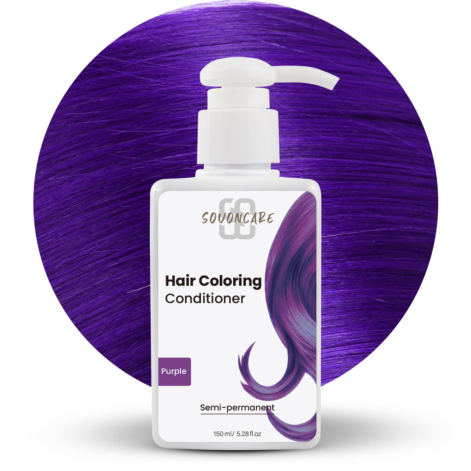 SOVONCAREPurple Semi Permanent Hair Depositing Conditioner - Tints Colored Hair in 10 Mins, 5.28 OZ, Cruelty-Free