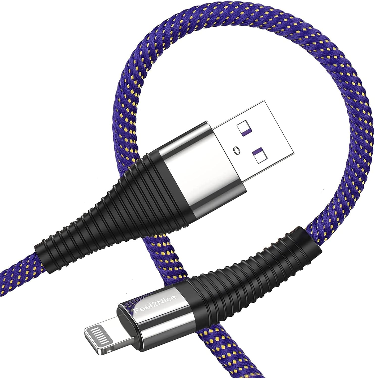FEEL2NICE iPhone Charger Cable,2 Pack [MFi Certified] Extra Long Lightning Cable,Strong Nylon Braided 3M Charging Cord for iPhone14/13/12/11/Max/X/XS/XR/XS Max/8/7/6/5S/SE/iPad Mini Air(Purple)