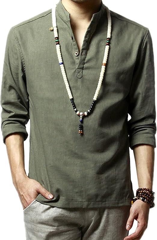 Amazon Tシャツ メンズ トップス カットソー リネンシャツ 無地 かっこいい 長袖 リネン カジュアル おしゃれ 涼しい シンプル レトロ Seranier Tシャツ カットソー 通販